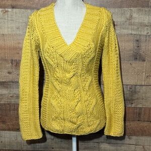 Anthropologie Sleeping on Snow Yellow Cable Knit Pullover Chunky Sweater size S